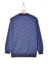 総柄 Vネックセーター