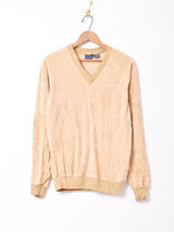 Vネック ベロアリブトップス