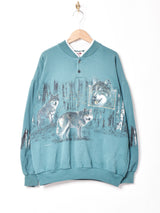 アメリカ製 ポケット付き オオカミ プリントスウェットシャツ