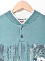 アメリカ製 ポケット付き オオカミ プリントスウェットシャツ