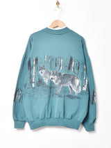 アメリカ製 ポケット付き オオカミ プリントスウェットシャツ
