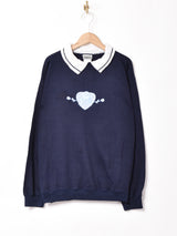 襟付き 花刺繍 スウェットシャツ