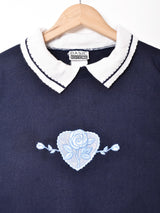 襟付き 花刺繍 スウェットシャツ