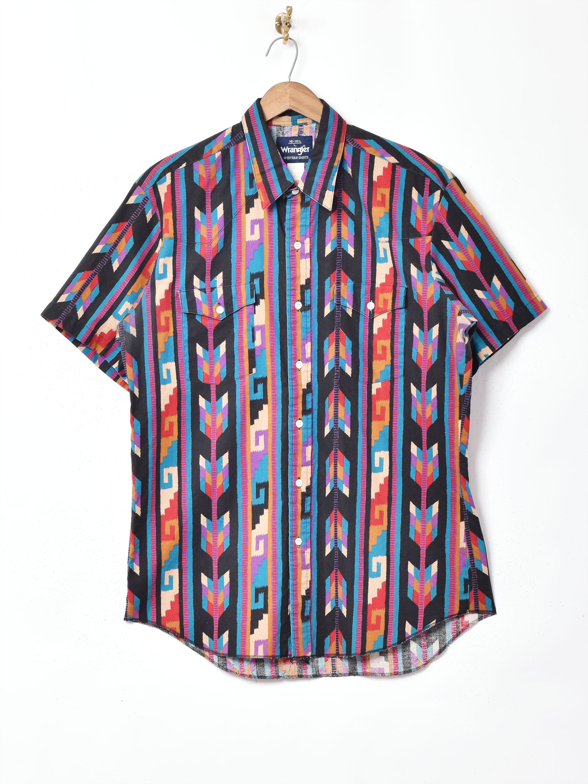 WRANGLER ラングラー 総柄シャツ MADE IN USA ネイティブ柄 Wrangler ネイティブ柄 半袖シャツ – 古着屋Top of the Hillの