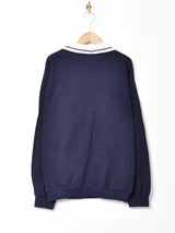 襟付き 花刺繍 スウェットシャツ