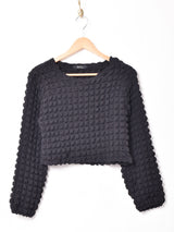 【2色展開】 エンボス 長袖 クロップドトップス