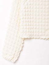 【2色展開】 エンボス 長袖 クロップドトップス