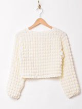 【2色展開】 エンボス 長袖 クロップドトップス