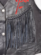 バラ レースアップ フリンジ レザーベスト