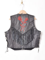 バラ レースアップ フリンジ レザーベスト