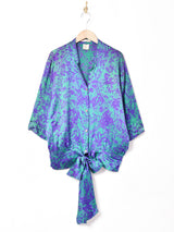 総柄 オープンカラー半袖リボンシャツ