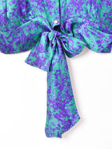 総柄 オープンカラー半袖リボンシャツ