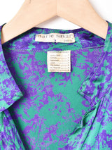 総柄 オープンカラー半袖リボンシャツ