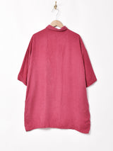 織り柄 半袖シルクシャツ