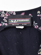 花柄 ベルトセット フロントボタンノースリーブワンピース