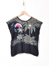 カットワーク刺繍 半袖トップス