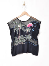 カットワーク刺繍 半袖トップス