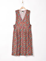 アメリカ製 ペイズリー柄 フロントオープン スリーブレス ワンピース