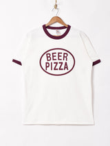 BEER PIZZA プリント リンガーTシャツ