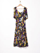 ボタニカル柄 バックオープン ノースリーブワンピース