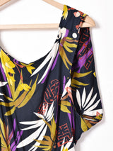 ボタニカル柄 バックオープン ノースリーブワンピース