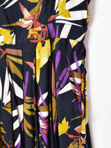 ボタニカル柄 バックオープン ノースリーブワンピース