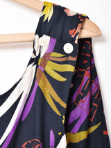 ボタニカル柄 バックオープン ノースリーブワンピース