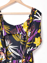 ボタニカル柄 バックオープン ノースリーブワンピース