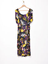 ボタニカル柄 バックオープン ノースリーブワンピース