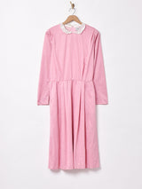 ドット レースカラー 長袖ワンピース