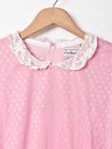 ドット レースカラー 長袖ワンピース