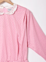 ドット レースカラー 長袖ワンピース