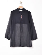 長袖 デザインシアーシャツ