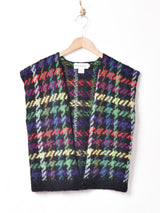 チェック モヘア混 ニットベスト