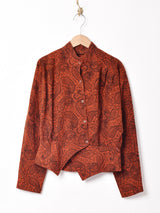 ペイズリー柄 長袖 ペプラムシャツ