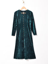 フェイクボタン 長袖ベロアワンピース