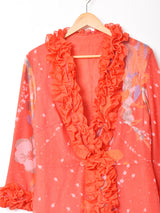 フリル  シアー長袖ワンピース