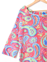 総柄 長袖ボアワンピース