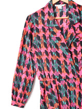 総柄 長袖ワンピース