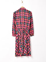 総柄 長袖ワンピース