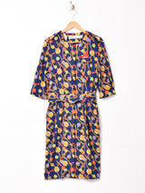 ベルト付き 総柄ワンピース