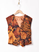 花柄 バックレザーベスト