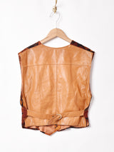 花柄 バックレザーベスト