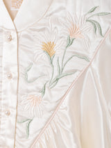 刺繍入り 長袖サテンワンピース