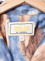 イギリス製 ベルト付き 総柄 オープンカラー 長袖ワンピース