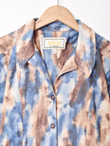 イギリス製 ベルト付き 総柄 オープンカラー 長袖ワンピース