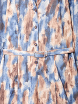 イギリス製 ベルト付き 総柄 オープンカラー 長袖ワンピース