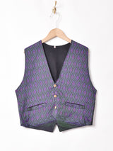 総柄 ウッドボタン ベスト