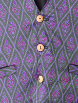 総柄 ウッドボタン ベスト