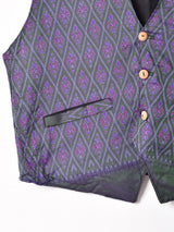 総柄 ウッドボタン ベスト